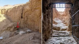 Pintu masuk ke makam Raja Thutmose II di Luxor, Mesir selatan. Otoritas kepurbakalaan Mesir mengatakan telah menemukan makam kuno Raja tersebut. (Foto: via AP)
