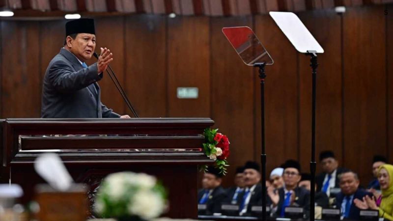 Presiden Prabowo menyampaikan Pidato Kenegaraan pada Sidang Tahunan MPR-RI dan Sidang Bersama DPR-RI dan DPD-RI di Gedung Nusantara, Jakarta, Jumat, 15 Agustus 2025. Foto: BPMI Setpres/Muchlis Jr

