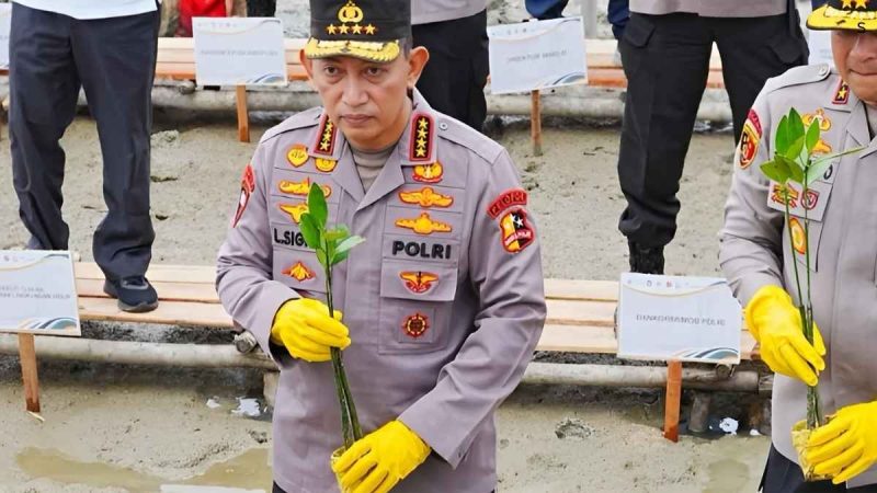 Kapolri Jenderal Listyo Sigit Prabowo melaksanakan kegiatan penanaman mangrove di Mempawah, Kalimantan Barat (Kalbar), Jumat (8/8/2025). - foto Humas Polresta Pontianak