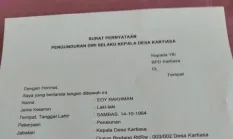 Kepala Desa Kartiasa Mundur, Surat Pengunduran Diri Viral di Facebook